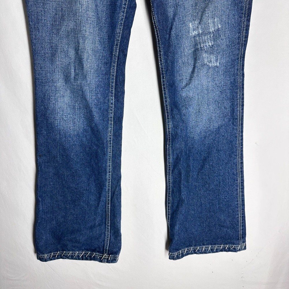 Antik Womens Denim Y2K Mid-Rise Blue Distress Patchwork Cow Girl Jeans Size 32 - Picture 4 of 10